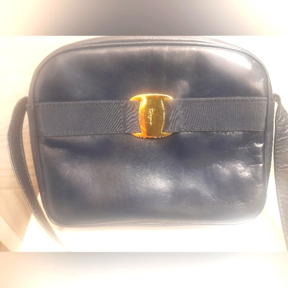 Salvatore Ferragamo Bags Ferragamo Crossbody Camera Bag Dark Navy Blue Leather Vintage